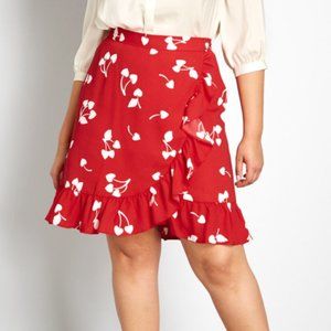🍒HP🍒 Modcloth Cherries/Hearts Ruffle Wrap Skirt